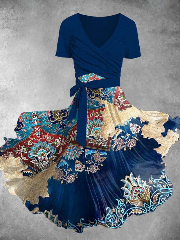 New Women's V-neck Dress Suit Classical Floral